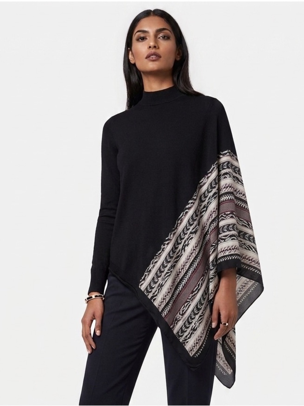 Roberto Cavalli Silk Wool Poncho Turtleneck Black Size 40
